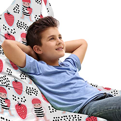 Ambesonne Childish Lounger Chair Bag, Pattern of Girl in Strawberry Garden Farming Yummy Fruits Imagination, High Capacity Storage with Handle Container, Lounger Size, Dark Pink Charcoal Grey