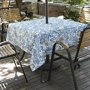 lahome paisley flower outdoor tablecloth with umbrella hole – water resistant spillproof table cover for patio table (paisley, zippered – 60″ x 60″ square)