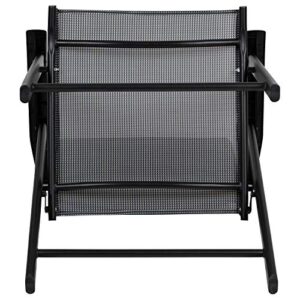 EMMA + OLIVER Gray Outdoor Folding Patio Sling Chair with Black Frame/Portable Chair (2 Pack)