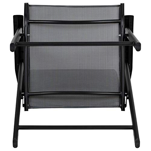 EMMA + OLIVER Gray Outdoor Folding Patio Sling Chair with Black Frame/Portable Chair (2 Pack)