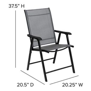 EMMA + OLIVER Gray Outdoor Folding Patio Sling Chair with Black Frame/Portable Chair (2 Pack)