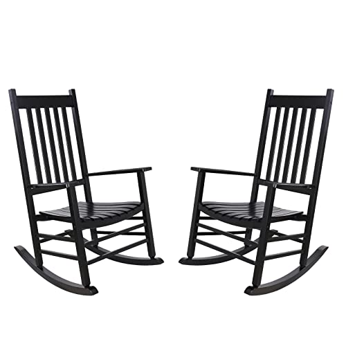 MAMIZO Wooden Rocking Chair Outdoor with High Back,Rocking Chair Indoor Oversized Easy to Assemble for Garden,Lawn,Balcony,Backyard,Porch,Wooden Rocking Chair Set of 2,Porch Rocker 2PCS