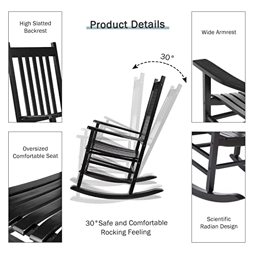 MAMIZO Wooden Rocking Chair Outdoor with High Back,Rocking Chair Indoor Oversized Easy to Assemble for Garden,Lawn,Balcony,Backyard,Porch,Wooden Rocking Chair Set of 2,Porch Rocker 2PCS