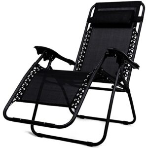 Giantex 3 PCS Zero Gravity Chair Patio Chaise Lounge Chairs Outdoor Yard Pool Recliner Folding Lounge Table Chair Set (Black)