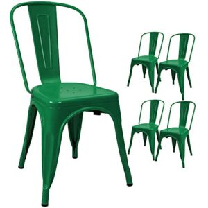 devoko metal indoor-outdoor chairs distressed style kitchen dining chairs stackable side chairs with back set of 4 (green)
