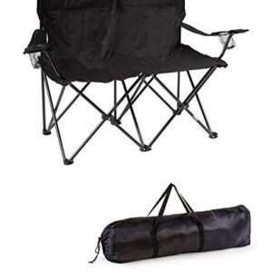 Trademark Innovations, Black Loveseat Style Double Camp Chair with Steel Frame