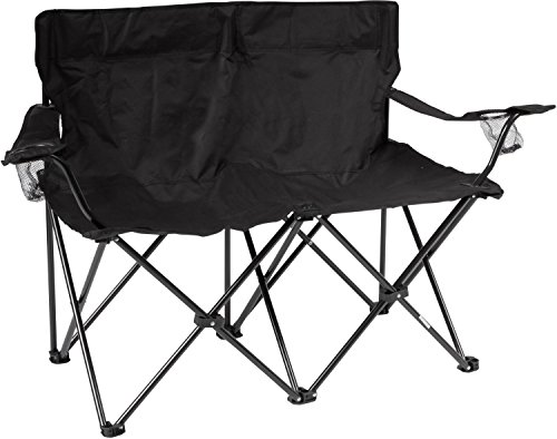 Trademark Innovations, Black Loveseat Style Double Camp Chair with Steel Frame