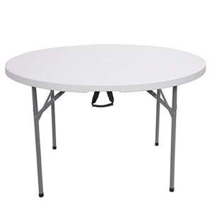 simply-me patio dining table 48 inch fold-in-half round folding table indoor outdoor utility table with 4 steel feet,carrying handle,white