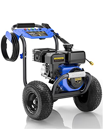 Gas Pressure Washer, ENGiNDOT 3400 PSI 2.6 GPM Gas Powered High Pressure Clean Machine with 212CC 7.0 OHV Engine, Soap Tank, 5 QC Nozzles, CARB Compliant - GPW3400