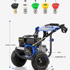 Gas Pressure Washer, ENGiNDOT 3400 PSI 2.6 GPM Gas Powered High Pressure Clean Machine with 212CC 7.0 OHV Engine, Soap Tank, 5 QC Nozzles, CARB Compliant - GPW3400