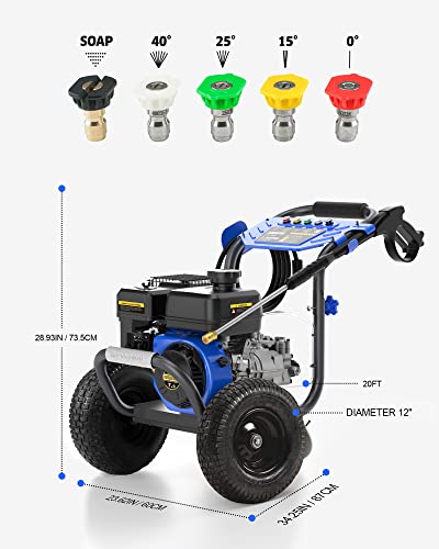 Gas Pressure Washer, ENGiNDOT 3400 PSI 2.6 GPM Gas Powered High Pressure Clean Machine with 212CC 7.0 OHV Engine, Soap Tank, 5 QC Nozzles, CARB Compliant - GPW3400