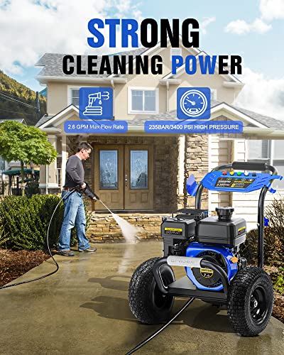 Gas Pressure Washer, ENGiNDOT 3400 PSI 2.6 GPM Gas Powered High Pressure Clean Machine with 212CC 7.0 OHV Engine, Soap Tank, 5 QC Nozzles, CARB Compliant - GPW3400