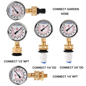 Water Pressure Gauge Kit Including Adaptors, UHARBOUR 2.5"Glycerin Filled Water Pressure Test Gauge with Brass Hose Fitting and Extra 6 Adapters for Multiple Use,0-200psi/14bar