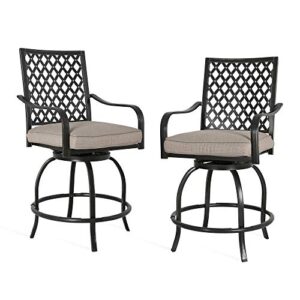 iwicker patio swivel bistro chairs, outdoor steel frame counter height stools with 100% polyester cushion, set of 2