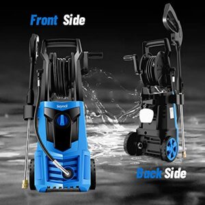 Suyncll 2.0GPM Electric Power Washer, 1600W High Pressure Washer, SY3000 Portable Electric Pressure Washer with Hose Reel, 4 Nozzles, Soap Bottle for Home/Garden/Car Cleaning(Blue)