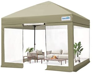 quictent clear tent 10’x10′ ez pop up canopy with sidewalls instant outddoor gazebo shelter waterproof (khaki)