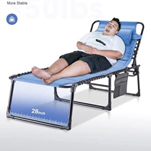 Ezcheer Outdoor Folding Lounge Chair Oversized, 4 inch Bigger XL Sun Tanning Chaise, Light-Weight Support 300lbs Lawn Camping Beach Recliner with Storage Bag (Blue)