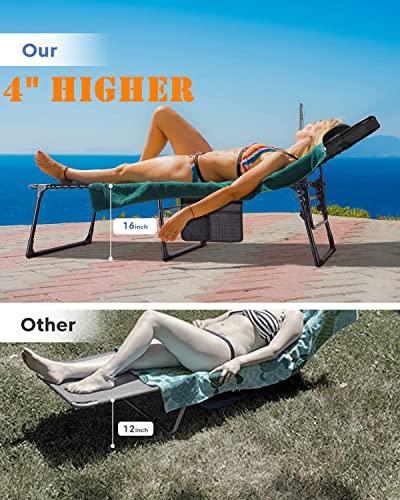 Ezcheer Outdoor Folding Lounge Chair Oversized, 4 inch Bigger XL Sun Tanning Chaise, Light-Weight Support 300lbs Lawn Camping Beach Recliner with Storage Bag (Blue)