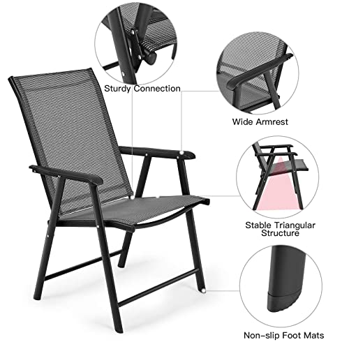 RELAX4LIFE Patio Dining Chairs Set of 2 Outdoor Folding Chairs Set W/Armrest,High Backrest,Breathable Fabric, Metal Frame for Courtyard, Garden, Poolside No-Assembly 2 ps Sling Chairs