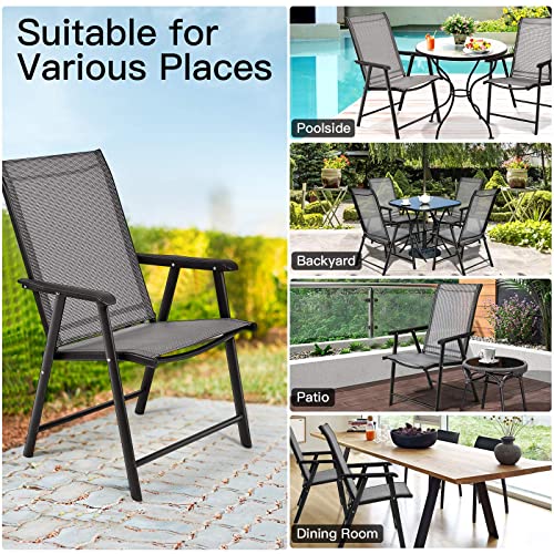 RELAX4LIFE Patio Dining Chairs Set of 2 Outdoor Folding Chairs Set W/Armrest,High Backrest,Breathable Fabric, Metal Frame for Courtyard, Garden, Poolside No-Assembly 2 ps Sling Chairs