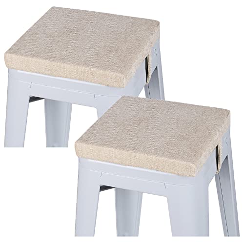 baibu 12x12 Inches Stool Cushion Square with Ties Set of 2, Non-Slip Bar Stool Cushion Square Seat Cushion with Machine Washable Cover - 2 Cushions Only (Beige, 12x12x1.5in)