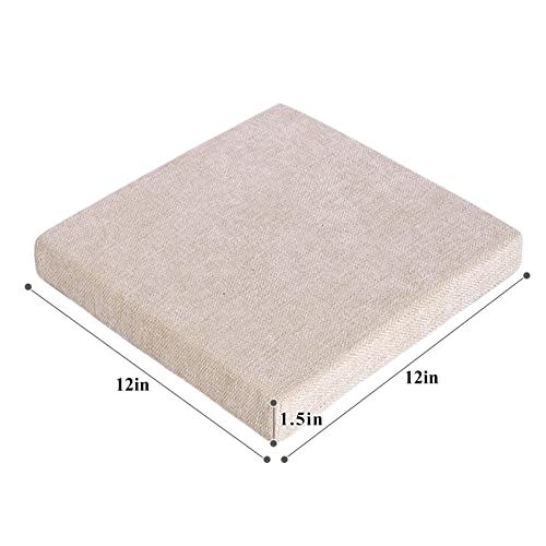 baibu 12x12 Inches Stool Cushion Square with Ties Set of 2, Non-Slip Bar Stool Cushion Square Seat Cushion with Machine Washable Cover - 2 Cushions Only (Beige, 12x12x1.5in)