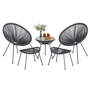 flamaker 5 piece patio furniture acapulco chairs outdoor conversation set all-weather plastic rope lounge chair modern patio chairs set for porch, lawn, balcony, poolside (black)