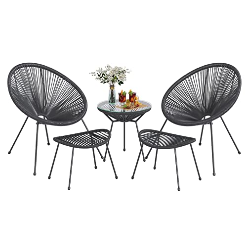 Flamaker 5 Piece Patio Furniture Acapulco Chairs Outdoor Conversation Set All-Weather Plastic Rope Lounge Chair Modern Patio Chairs Set for Porch, Lawn, Balcony, Poolside (Black)