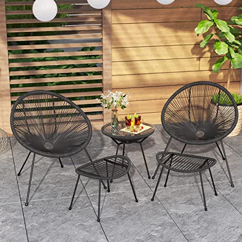 Flamaker 5 Piece Patio Furniture Acapulco Chairs Outdoor Conversation Set All-Weather Plastic Rope Lounge Chair Modern Patio Chairs Set for Porch, Lawn, Balcony, Poolside (Black)