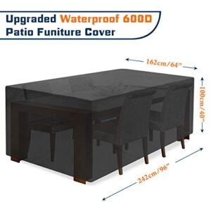 JESTOP Patio Furniture Covers, 96 Inch Rectangular Outdoor Table Cover Waterproof, Heavy Duty 600D Oxford Fabric Patio Table and Chair Cover Anti-UV with 4 Windproof Buckles, 96" L x 64" W x 40" H