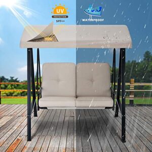 U-MAX 2-Seat Outdoor Patio Swing Chair, Swing Glider with Canopy Porch Swing, Weather Resistant Steel Frame & Cushions, Adjustable Tilt Canopy, Beige
