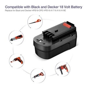 Replacement Battery with Charger for Black+Decker, 3700mAh Battery Compatible with HPB18-OPE/HPB18/A1718/FS18FL/FSB18/Firestorm + Power Tools, with 9.6V-18V Multiple Volt Output Battery Charger