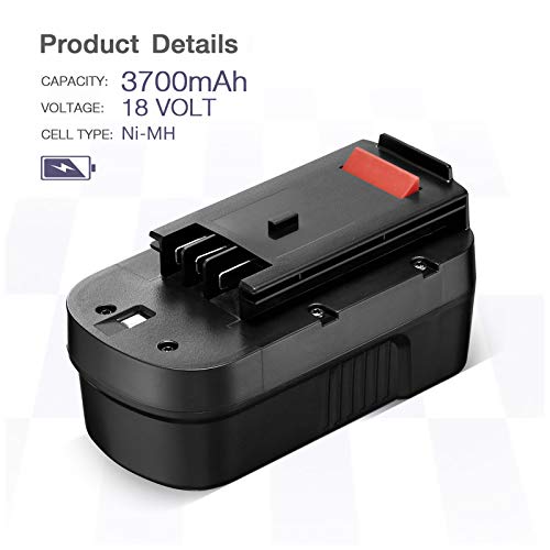Replacement Battery with Charger for Black+Decker, 3700mAh Battery Compatible with HPB18-OPE/HPB18/A1718/FS18FL/FSB18/Firestorm + Power Tools, with 9.6V-18V Multiple Volt Output Battery Charger