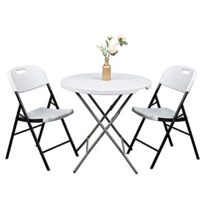 VINGLI 4 Pack White Folding Chairs, Portable HDPE Plastic Seat with Steel Frame for Indoor Outdoor Dinning Party Wedding School Use