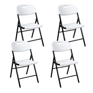 vingli 4 pack white folding chairs, portable hdpe plastic seat with steel frame for indoor outdoor dinning party wedding school use