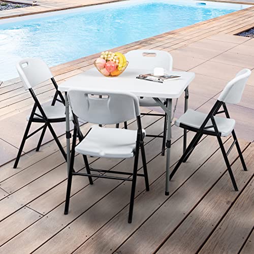 VINGLI 4 Pack White Folding Chairs, Portable HDPE Plastic Seat with Steel Frame for Indoor Outdoor Dinning Party Wedding School Use