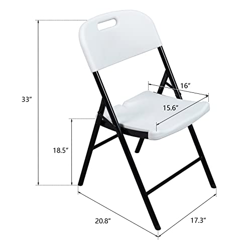 VINGLI 4 Pack White Folding Chairs, Portable HDPE Plastic Seat with Steel Frame for Indoor Outdoor Dinning Party Wedding School Use