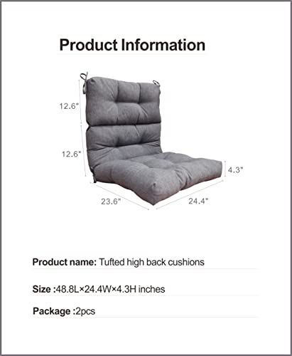 BOSSIMA Outdoor Patio High Back Lawn Chair Cushions Tufted Square Corner, Set of 2,Charcoal Grey