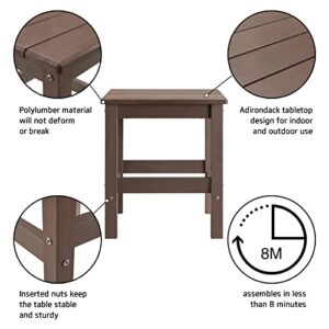 EFURDEN Side Table, Polystyrene End Table for Adirondack Chair, Outdoor Side Table Weather Resistant, Patio End Table with Low Maintenance (Brown)