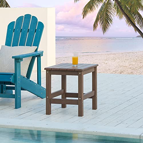 EFURDEN Side Table, Polystyrene End Table for Adirondack Chair, Outdoor Side Table Weather Resistant, Patio End Table with Low Maintenance (Brown)