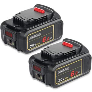 amicross 20v battery replacement for dewalt 20v battery 6.0ah, compatible with dcb206 dcb200 dcb201 dcb204 dcb207 dcb208 dcb210 dcd/dcf/dcg series max xr cordless tools lithium-ion 2-pack