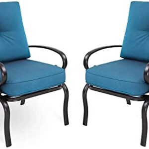 Skiway 2-Piece Outdoor Metal Steel Frame Furniture Set, Patio Bistro Dining Chair, All-Weather Bistro Conversation Seating Chairs with Peacock Blue Cushions