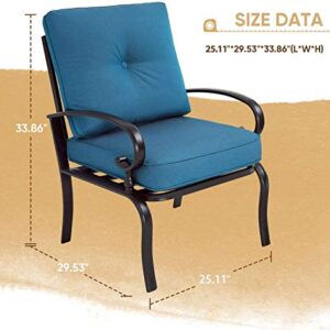 Skiway 2-Piece Outdoor Metal Steel Frame Furniture Set, Patio Bistro Dining Chair, All-Weather Bistro Conversation Seating Chairs with Peacock Blue Cushions