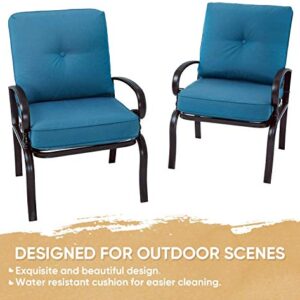 Skiway 2-Piece Outdoor Metal Steel Frame Furniture Set, Patio Bistro Dining Chair, All-Weather Bistro Conversation Seating Chairs with Peacock Blue Cushions