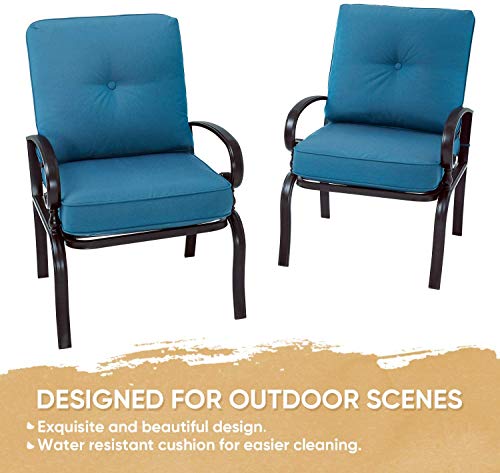 Skiway 2-Piece Outdoor Metal Steel Frame Furniture Set, Patio Bistro Dining Chair, All-Weather Bistro Conversation Seating Chairs with Peacock Blue Cushions