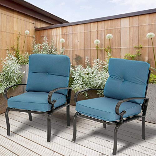 Skiway 2-Piece Outdoor Metal Steel Frame Furniture Set, Patio Bistro Dining Chair, All-Weather Bistro Conversation Seating Chairs with Peacock Blue Cushions