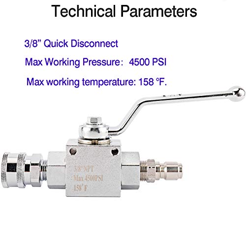 Toolly High Pressure Washer Ball Valve Kit, 3/8 Inch Quick Connect for Power Washer Hose, 4500 PSI