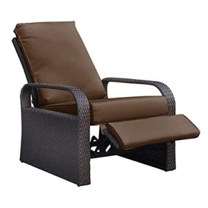 outdoor recliner, outdoor wicker recliner chair with 5.12” thickness cushions, automatic adjustable rattan patio chaise lounge chairs, aluminum frame, anti-uv and rustless