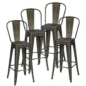 relax4life metal dining chairs set of 4 indoor &outdoor bar chiars set with detachable backrest for kitchen, dining room, restaurant industrial stackable bistro bar stools chairs set (46″, gun color)