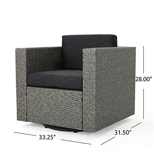 Venice Outdoor Dark Brown Wicker Swivel Club Chair with Beige Water Resistant Cushions (Single, Mix Black/Dark Grey)